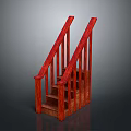 Red Wooden Staircase With Handrails And Solid Wood Steps Design