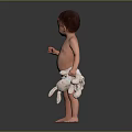 Cute Baby Standing Naked With Diaper Holding Cloth On Dark Background