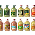 Various Types of Cooking Oil Bottles in Large Containers with Brand Labels