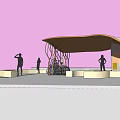 Outdoor Landscape Pavilion With Colorful Curved Structures Parked Bicycles And Curved Seating Area