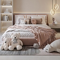 Children Girls Room Bed Girls Bed Double Bed Plush Toy Chandelier Carpet 3d model