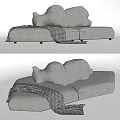 Modern Gray Fabric Sectional Sofa With Plush Cushions And Checkered Blanket 3d model
