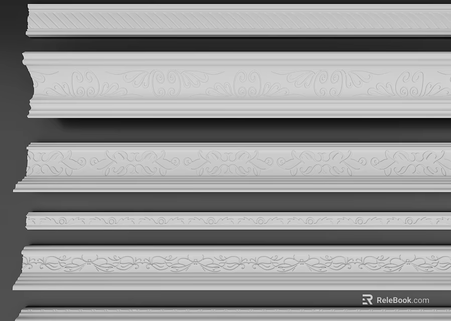 Elegant Decorative Gypsum Cornice Designs with Intricate Patterns for Home Interior 3d model 