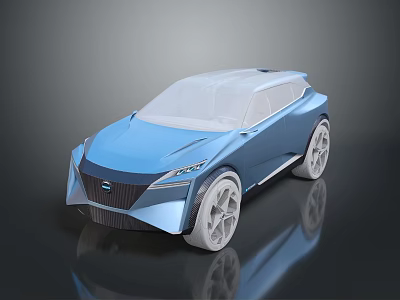 Blue Concept SUV Car with Streamlined Design Transparent Roof Large Wheels and Unique Front Grille 3d model