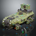 Futuristic Green Armored Vehicle With Turret Structures Tracks And Glowing Mechanical Details