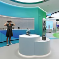 Holma Exhibition Hall Interior Featuring Curved Display Wall Visitors And Digital Screens