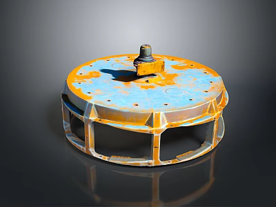 Round Rusty Metal Flange Industrial Hardware Tool With Blue Yellow Color And Top Part 3d model