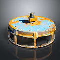 Round Rusty Metal Flange Industrial Hardware Tool With Blue Yellow Color And Top Part