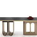 Elegant Modern Dining Table With Black Marble Top And Brass Arch Shaped Legs