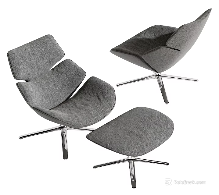 Modern Gray Accent Chair with Metal Legs and Ottoman Living Room Design 3d model 