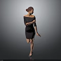 Woman In Black Off Shoulder Dress With Updo Hairstyle Posing Elegantly In High Heels
