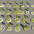 Tree Pits With Various Shapes And Green Trees In Landscape Design 3d model