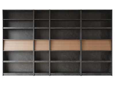 Modern Dark Bookcase With Multiple Shelves And Wooden Panel Storage Compartments 3d model