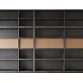 Modern Dark Bookcase With Multiple Shelves And Wooden Panel Storage Compartments