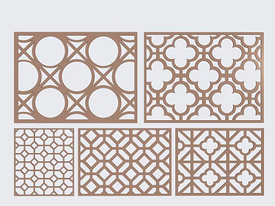 Decorative Wooden Room Dividers With Various Geometric Patterns And Floral Designs 3d model