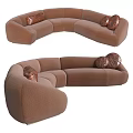 Brown Curved Sectional Sofa With Decorative Pillows For Modern Living Space