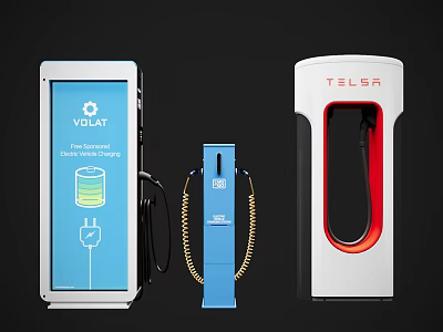 VCLAT And Tesla Electric Vehicle Charging Stations With Smart Display And Cables 3d model