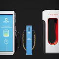 VCLAT And Tesla Electric Vehicle Charging Stations With Smart Display And Cables