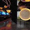 Starry Sky Themed Restaurant Interior With Planet Decorations Large Screen And Seating Area 3d model