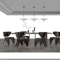 Modern Dining Table Set With Marble Top And Brown Upholstered Chairs 3d model