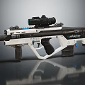 Futuristic White And Black Weapon Featuring Tactical Scope Advanced Design And Ergonomic Grip