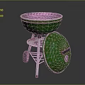 Green Round Portable Outdoor Grill With Wheeled Metal Stand And Lid