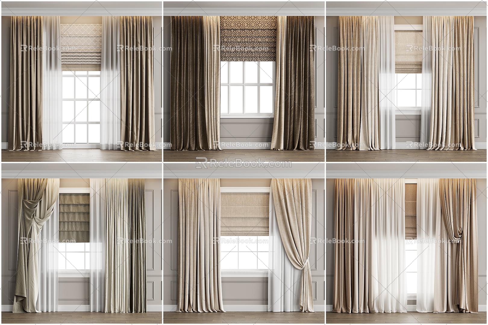 Modern Home Curtain Combination French Curtain Cream Curtain Milk Tea Curtain Bedroom Curtain Living Room Curtain 3d model