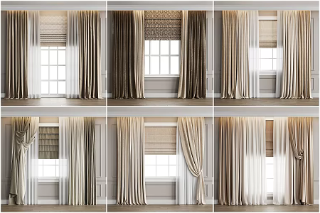 Modern Home Curtain Combination French Curtain Cream Curtain Milk Tea Curtain Bedroom Curtain Living Room Curtain 3d model