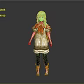3D Anime Character Model With Green Hair Red Top White Dress And Green Pants
