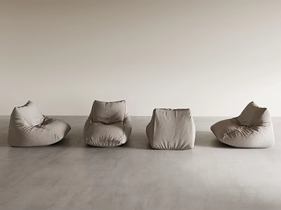 Four Light Gray Bean Bag Chairs In Different Shapes For Minimalist Setting 3d model