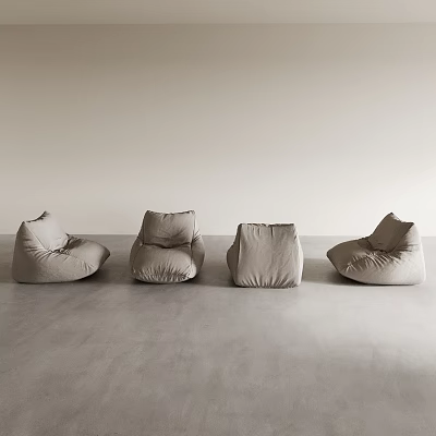 Four Light Gray Bean Bag Chairs In Different Shapes For Minimalist Setting 3d model
