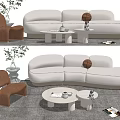 Modern Beige Sofa And Coffee Table Set With Orange Accent Chair Round Design And Rug