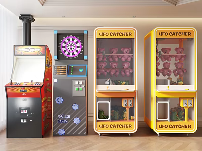 Arcade Area With Multiple Gaming Machines Such As UFO Catchers And Dart Machine 3d model