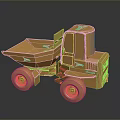 Golden Dump Truck Model with Shiny Surface on Reflective Dark Background