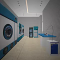 Modern Self Service Laundry Facility With Washing Machines Dryers And Ironing Station