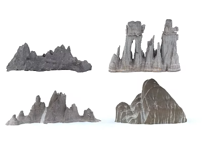 Natural Stone and Wood Decorative Sculptures with Textured Surfaces and Organic Shapes 3d model