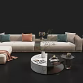 Elegant Modern Sofa and Coffee Table Set With Decorative Pillows Green Plants And Artwork