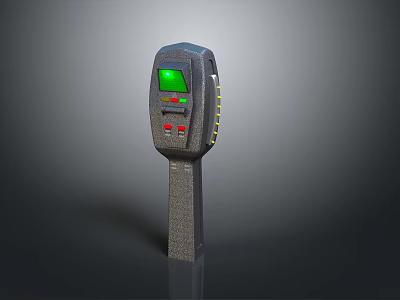 Gray Self Service Terminal With Green Screen Display And Red Buttons 3d model
