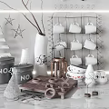 Modern Decorative Ornament Set with White Vase Geometric Candle Holders Star Ornaments and Cup Rack