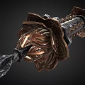 Intricate Copper And Black Metal Sword With Lotus Shaped Ornaments And Ornate Carvings