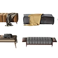 Stylish Sofa Stools In Multiple Colors With Tufted Details And Blankets 3d model