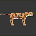 Detailed 3D Pixel Art Tiger Figure With Colorful Digital Block Design