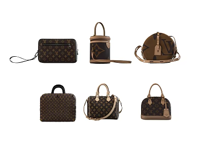 Classic Monogram Pattern Leather Bags With Various Styles Including Handbags Crossbody And Wallets 3d model