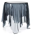 Stylish Modern Coffee Table with Transparent Surface and Flowing Fabric Accents Design