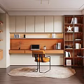 Modern Middle Style Study Bookcase Decoration Bookcase Desk Bay Window Bar Counter 3d model