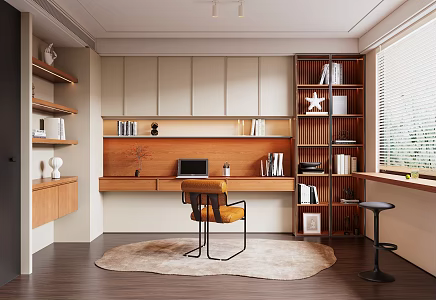 Modern Middle Style Study Bookcase Decoration Bookcase Desk Bay Window Bar Counter 3d model