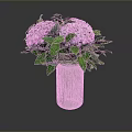 Pink Hydrangeas with Fresh Green Leaves in a Pink Vase on Dark Surface