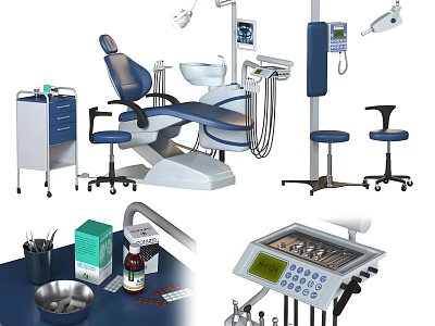 Essential Dental Medical Equipment Including Chair Light Treatment Unit And Instrument Cabinet 3d model