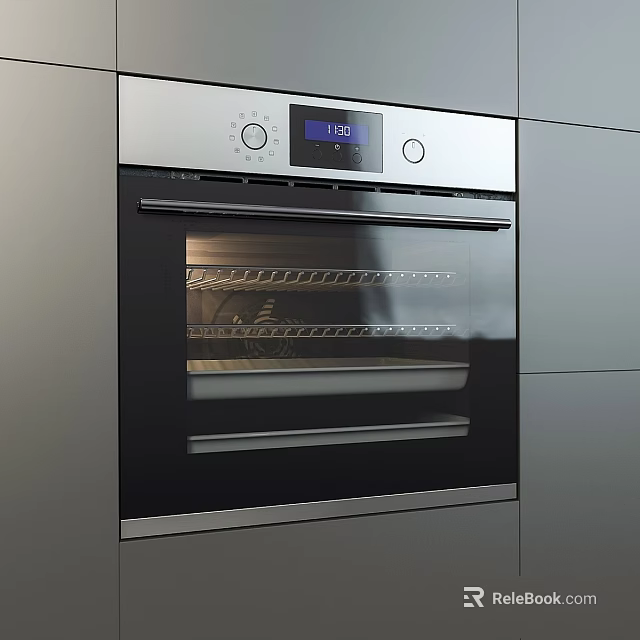 Black Stainless Steel Built-in Oven With Digital Display Grill Rack Baking Tray In Modern Kitchen 3d model 