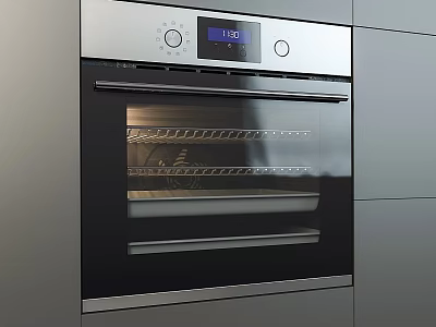 Black Stainless Steel Built-in Oven With Digital Display Grill Rack Baking Tray In Modern Kitchen 3d model